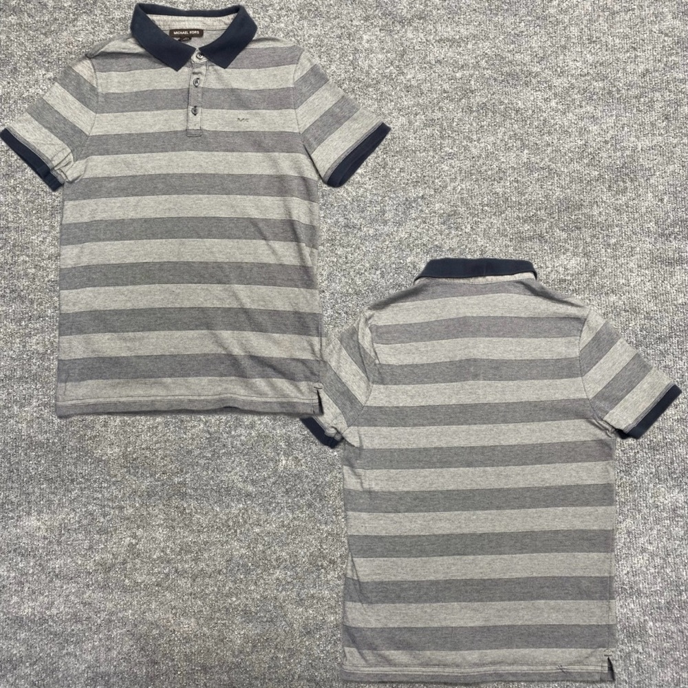 Michael Kors Gray Stripe Polo Short Sleeve Shirt Mens Size Small